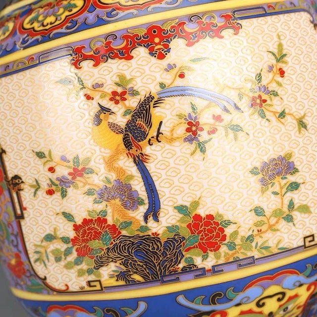 Famille Rose Porcelain Vase With Gilt Handles & Floral Bird For Sale - Image 4 of 5