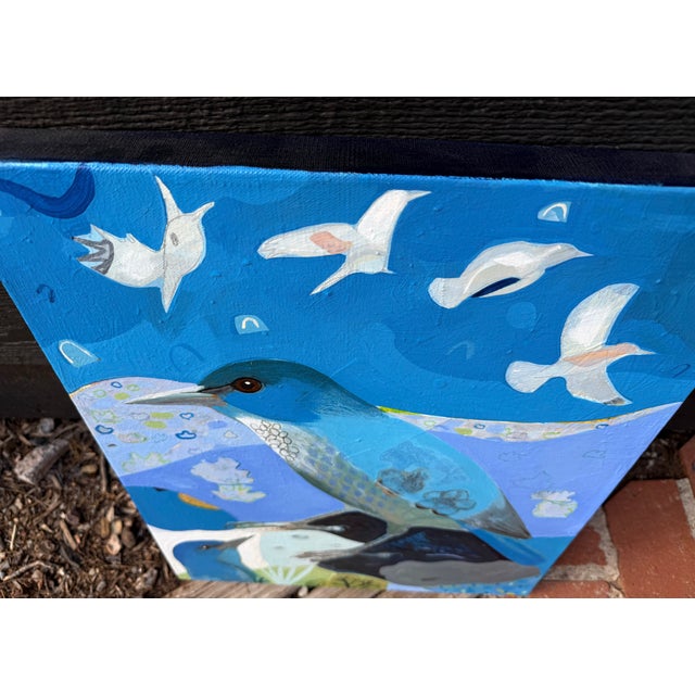 "Blue Flock" a Pinion Jay Painting by LWren Walraven For Sale - Image 9 of 10