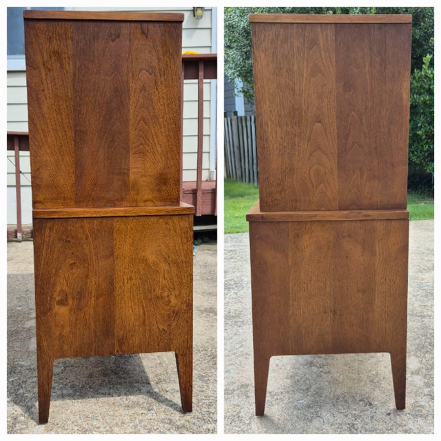 Brown Mid Century Modern Broyhill Attributed Walnut Veneer Chest of Drawers Highboy Dresser For Sale - Image 8 of 12