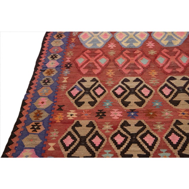 Vintage Kilim Rusted Handmade Flatweave Geometric Wool Runner For Sale - Image 10 of 11