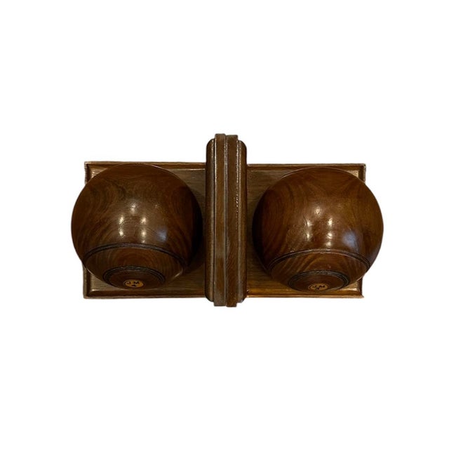 Wood Antique Pair of Custom Wooden Lawn Bowls / Bocce Balls / Bouies : Lawn Bowling Bookends by Thomas Taylor Glasgow, a Psir For Sale - Image 7 of 8