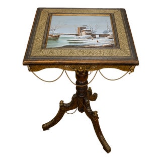 Napoleon III Pedestal Table with Porcelain-Painted Top For Sale