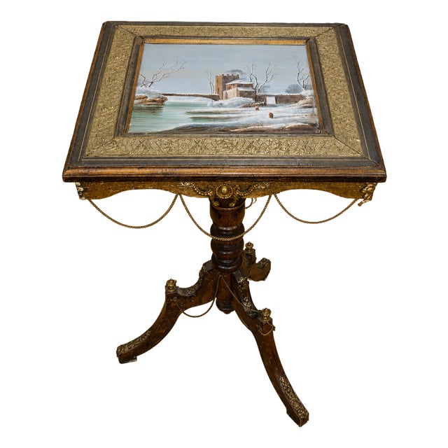 Napoleon III Pedestal Table with Porcelain-Painted Top For Sale