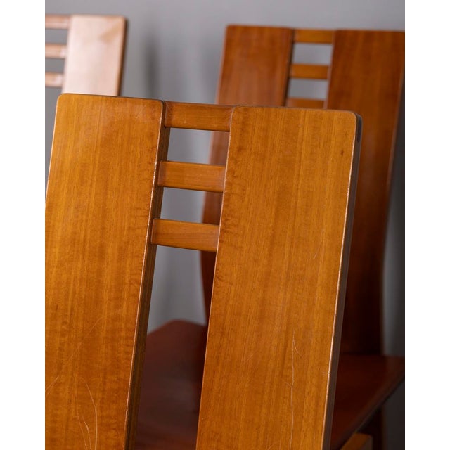 Vintage Italian Wood and Leather Chairs, 1950s, Set of 4 For Sale - Image 12 of 13
