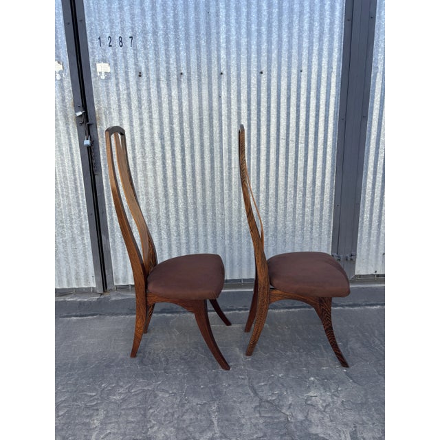 1985 Pair of Jeffrey Greene Palm and Mahogany High Back Dining Chairs For Sale - Image 10 of 12