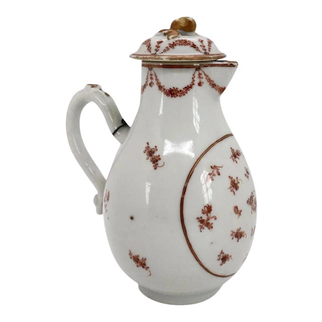Chinese Export Iron Red and Gilt Porcelain Sparrow Beak Chained Lid Milk Jug For Sale