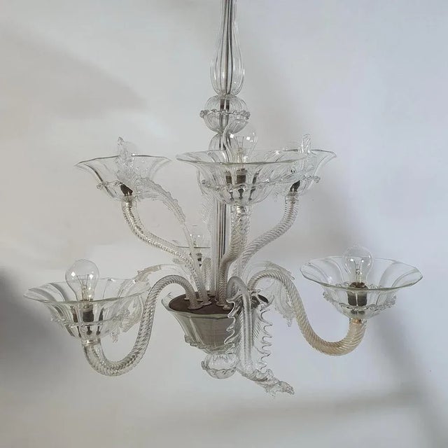 Large Murano Clear Glass Chandelier, 1940s For Sale - Image 4 of 8