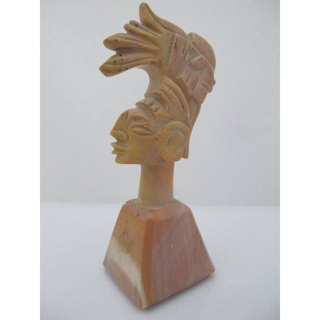 Stone Aztec Mayan Indian Chief Headdress Carved Stone Paperweight Figurine Sculpture For Sale - Image 7 of 9