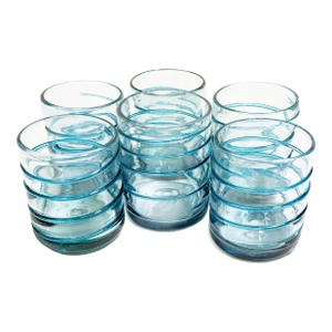 Vintage Hand-Blown Artisan Aqua Blue Swirl Drinking Glassware Set – Set of 6