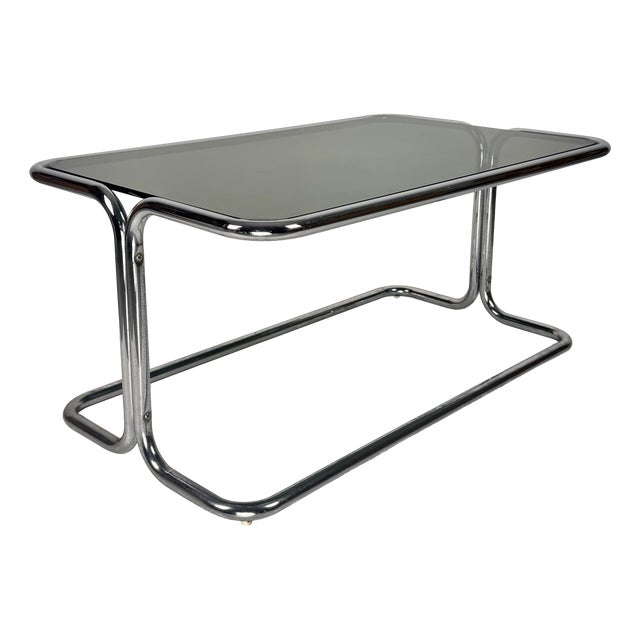 Mid-Century Modern Tubular Steel and Smoked Glass Coffee Table, Italy, 1970s For Sale