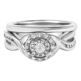 .925 Sterling Silver 1/7 Cttw Diamond Halo Bypass Engagement Ring and Wedding Band Set (I-J Color, I3 Clarity)- Size 7 For Sale