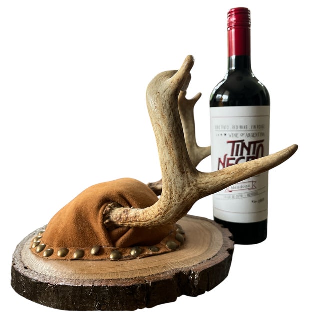 Vintage Mounted Deer Antlers on Live-Edge Wood Plaque For Sale In Jacksonville, FL - Image 6 of 10