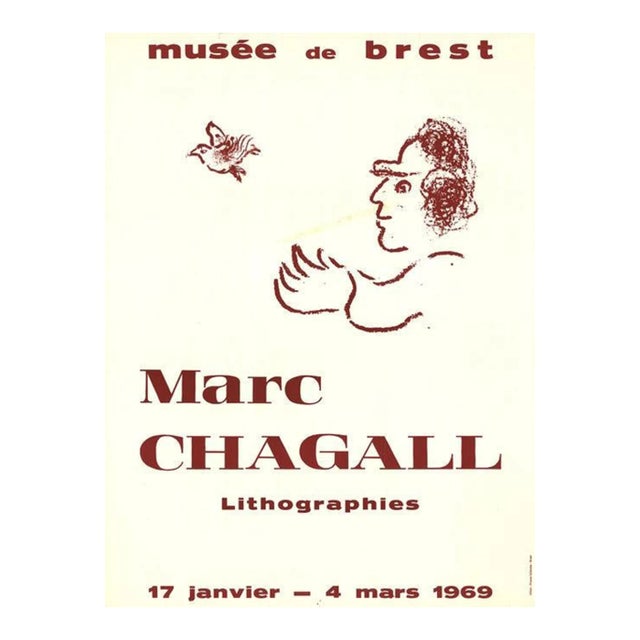 1969 Marc Chagall 'Musee de Brest' Modernism Red,White France Offset Lithograph For Sale
