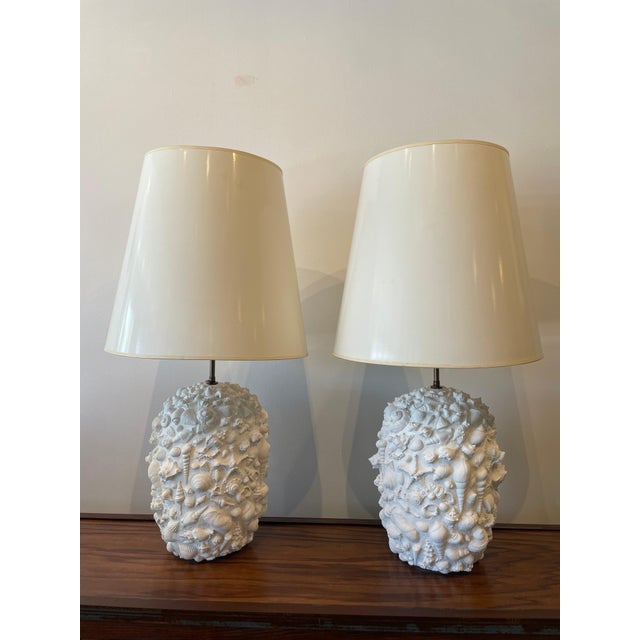 White Mid-Century Modern Seashell Table Lamps For Sale - Image 8 of 9