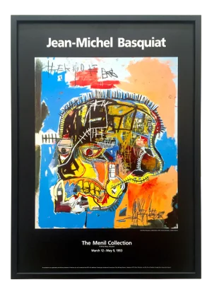 Jean Michel Basquiat Vintage 1993 Lithograph Print Framed Collector's Exhibition Poster " Skull " 1981