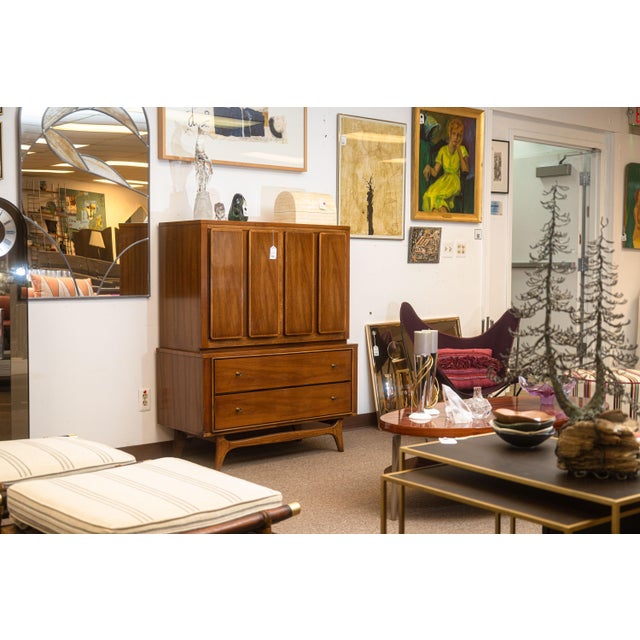 Vintage Kent Coffey Insignia Highboy Walnut Wood Mid Century Dresser Cabinet For Sale - Image 4 of 11