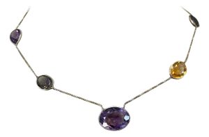 20 Carat Amethyst, Citrine and Smoky Quartz 5-Piece Chain Necklace 14 Karat Gold