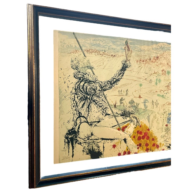 Wood Framed 1950s Signed Salvador Dalí Lithograph Don Quixote l'Age d'Or From Don Quichotte De La Mancha For Sale - Image 7 of 11
