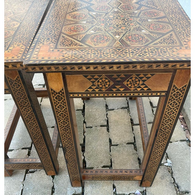 Pair of Vintage Moorish Style Inlaid Nesting Tables For Sale - Image 9 of 12