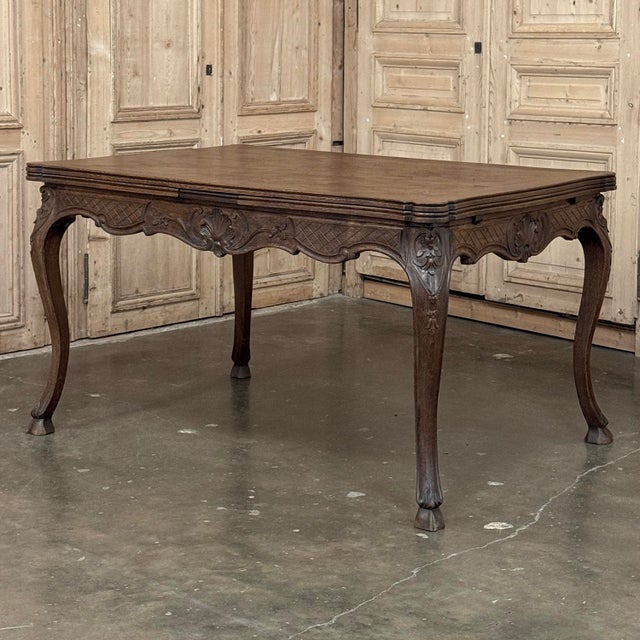 Antique Liegeois Regence Style Carved Oak Parquet Draw Leaf Dining Table For Sale In Dallas - Image 6 of 18