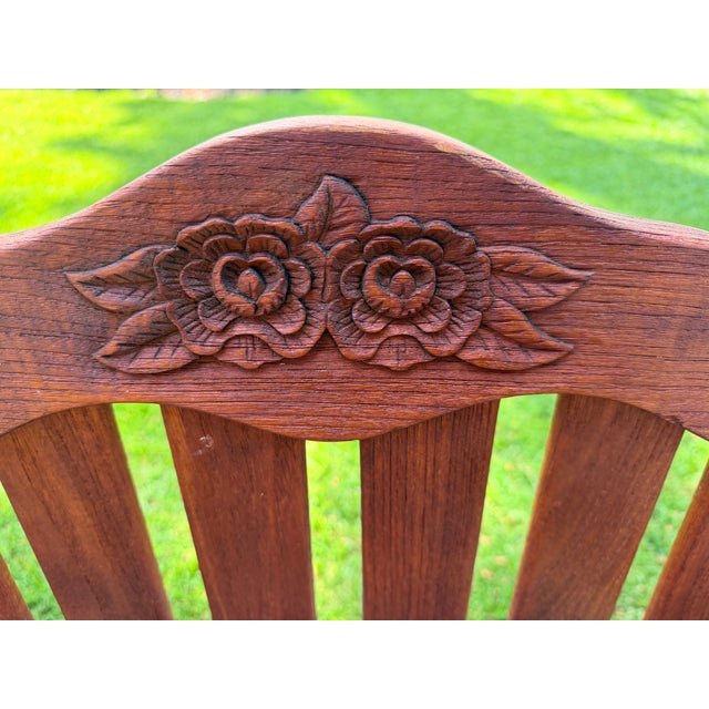 1990s Exceptional Vintage Hand-Carved Estate-Quality 5-Piece Solid Teak Patio Dining Set For Sale - Image 13 of 13