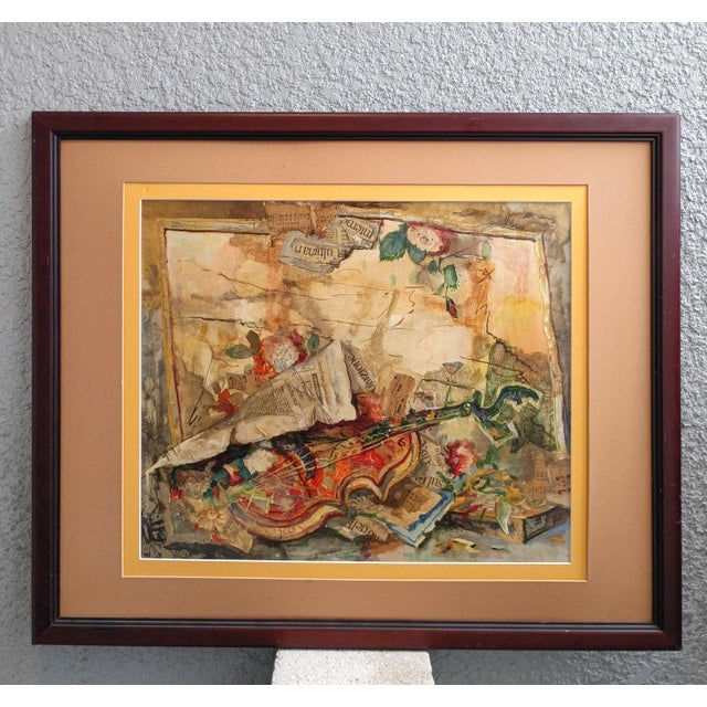 1960s 1960s Vittorio Turo Mid-Century Original Trompe Violin Collage – Framed 33" X 26" For Sale - Image 5 of 13