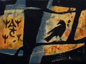 Morning Song 2 by Karen Rosasco | Acrylic Painting of a silhouette of a bird on a textured background