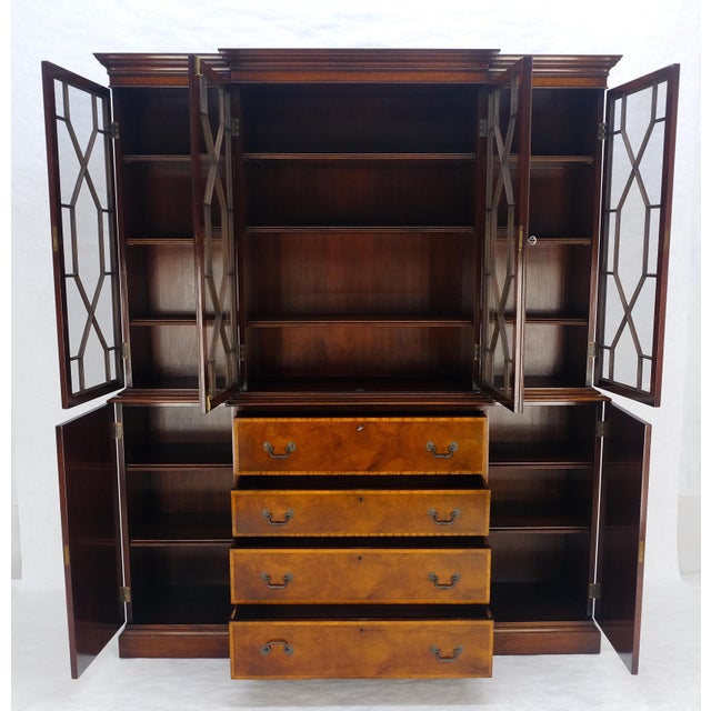 Beacon Hill Individual Panes Bubble Glass Doors Mahogany Butler Desk Breakfront For Sale - Image 13 of 18