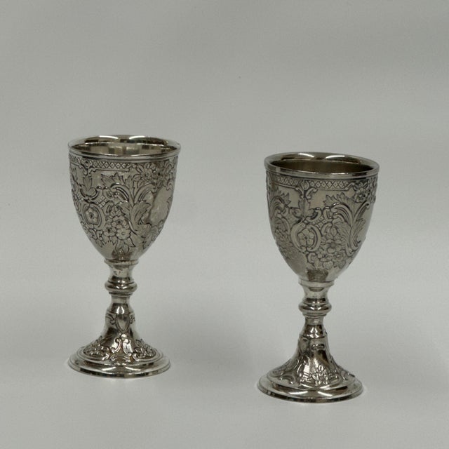 Silver Late 20th Century Baroque Silver Plated Mini Goblets Set of 2 With Serving Trays - 4 pcs For Sale - Image 8 of 12
