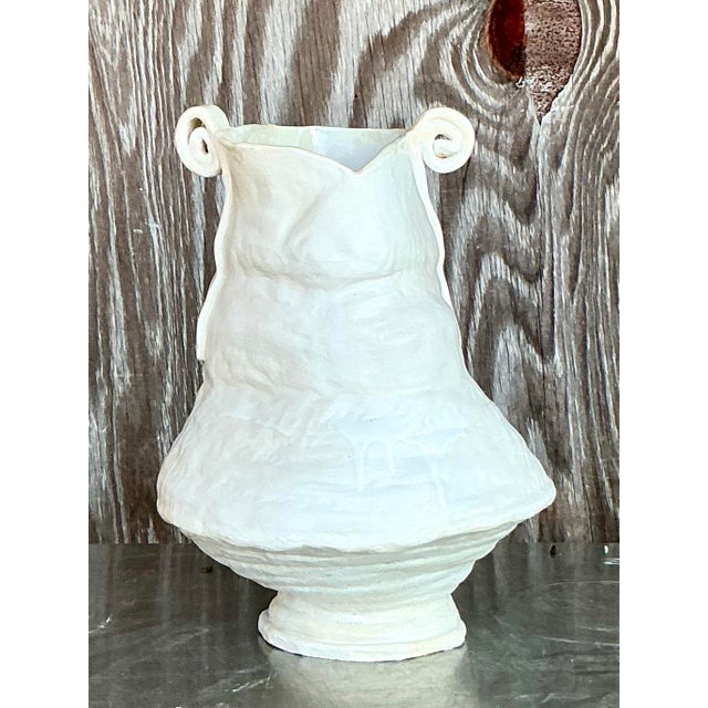 Vintage Boho Original Studio Pottery Scroll Vase For Sale - Image 4 of 12