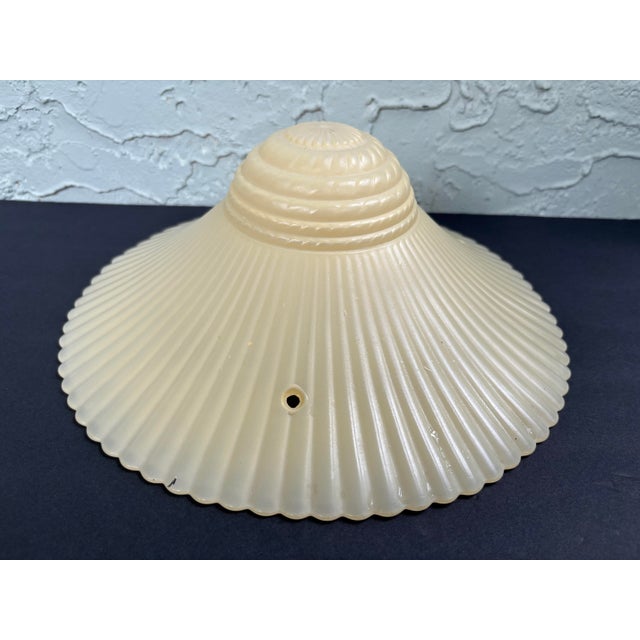 Vintage Art Deco Ivory Opalescent Ribbed Glass Pendant Light Shades, Three-Chain Ceiling Fixture Shades - a Pair For Sale - Image 12 of 12