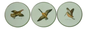 1950s Vintage Cyril Gorainoff Milk Glass Game Bird Coasters - Set of 3