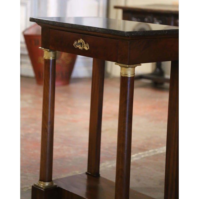 Black 19th Century French Empire Marble Top Mahogany Console Table With Drawer For Sale - Image 8 of 12