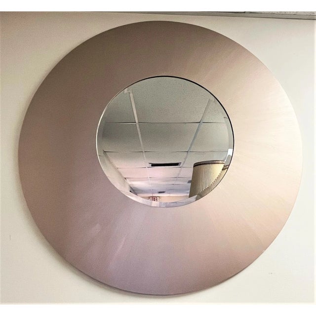 Mid Century Modern Monumental Platinum Silver Round Wall Mirror For Sale - Image 4 of 13