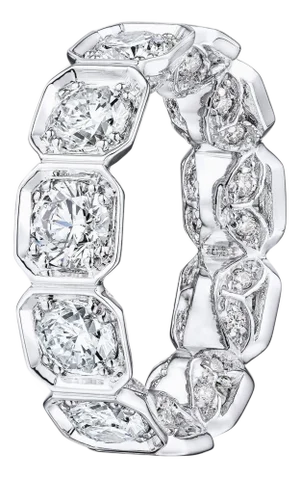 4.90 Carat Round Diamond Bezel Set Octagonal Eternity Wedding Band in 14K White