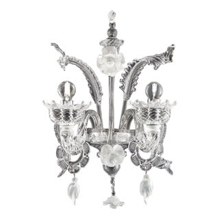Venetian White and Transparent Floral Murano Glass Wall Sconce by Simoeng for Simoeng For Sale