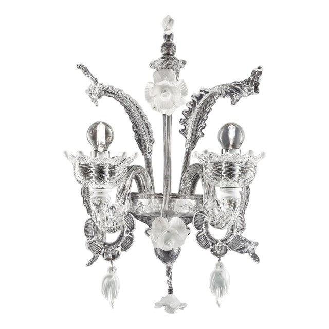 Venetian White and Transparent Floral Murano Glass Wall Sconce by Simoeng for Simoeng For Sale