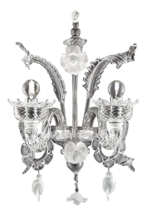 Venetian White and Transparent Floral Murano Glass Wall Sconce by Simoeng for Simoeng