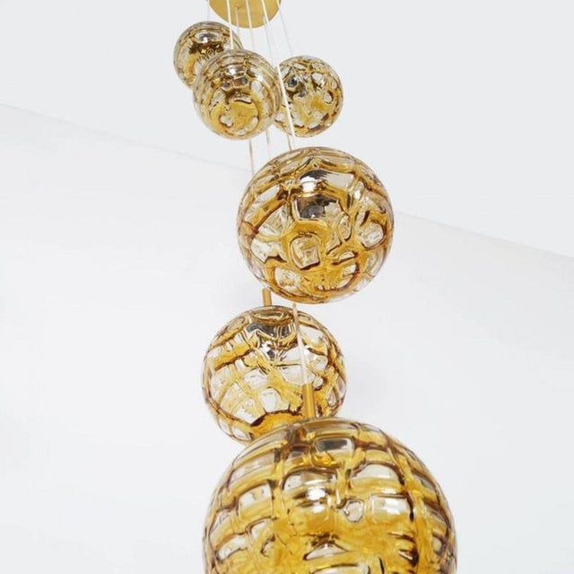 Large Cascade with 9 Amber Murano Glass Globes in the style of Venini, 1960s For Sale - Image 3 of 11