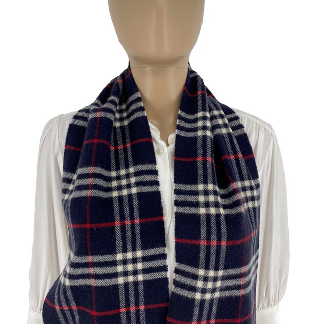 English Burberry Children Dark Blue Merino Wool & Cashmere Small Scarf For Sale - Image 3 of 8
