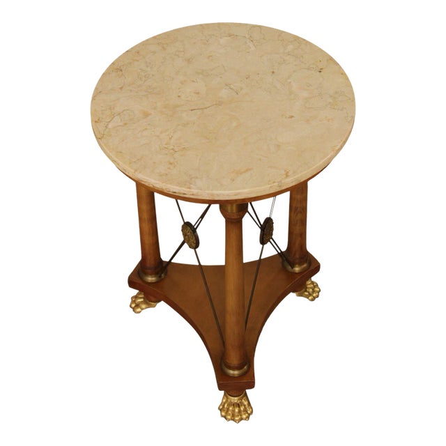 Vintage Neo Classical Style Round Marble Top Brass Footed Side Table For Sale
