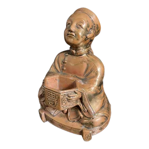 Antique Japanese Gilt Bronze Chinese Man Figural Incense Burner