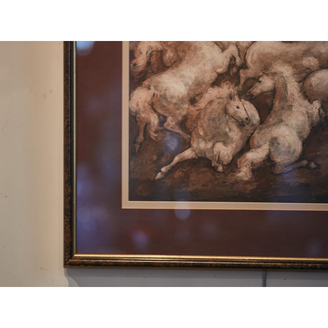 Plastic Mid 20th Century Signed Charles Burdick Midcentury Acrylic Horse Painting in Frame under Glass For Sale - Image 7 of 12
