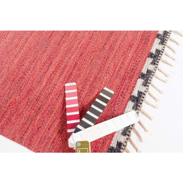 Doris Leslie Blau Scandinavian Vintage Abstract Brick Red Flatweave Wool Carpet For Sale In New York - Image 6 of 9