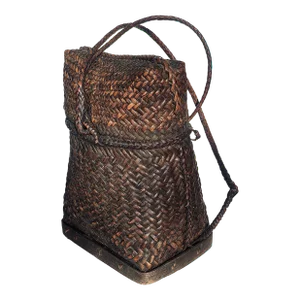 Vintage Philippine ‘Pasiking, Bontoc Sangi’ Indigenous Basket Backpack, Plaited Rattan & Bamboo