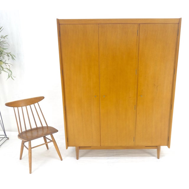 Fine Danish Mid Century Modern 3 Bay Armoire Wardrobe Cabinet Dresser MINT For Sale - Image 12 of 13
