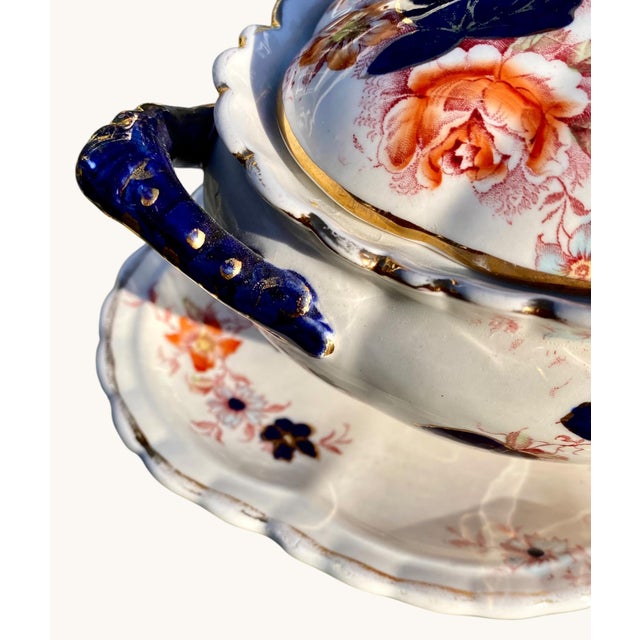 An antique 19th c. English Keeling & Co. Staffordshire, England, stoneware or semi-porcelain lidded sauce or gravy tureen,...