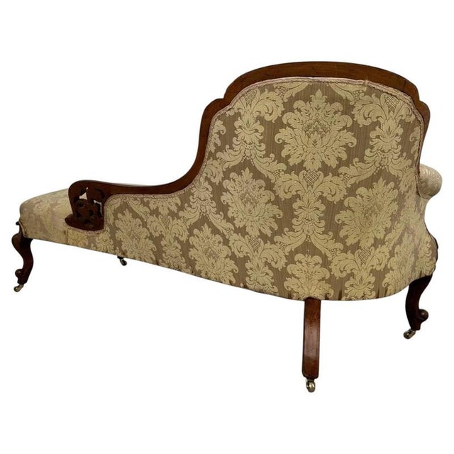 Metal 19th Century Antique English Mahogany Chaise Longue with Buttoned Upholstery For Sale - Image 7 of 12