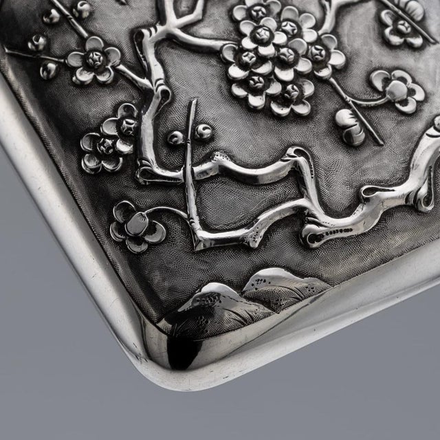 Antique Japanese Export Silver Cherry Blossom Hip Flask, 19th Century For Sale - Image 14 of 17