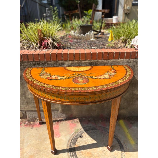 1980s 1980s Chelsea House Satinwood Demilune Console Table in the Sheraton Style For Sale - Image 5 of 6